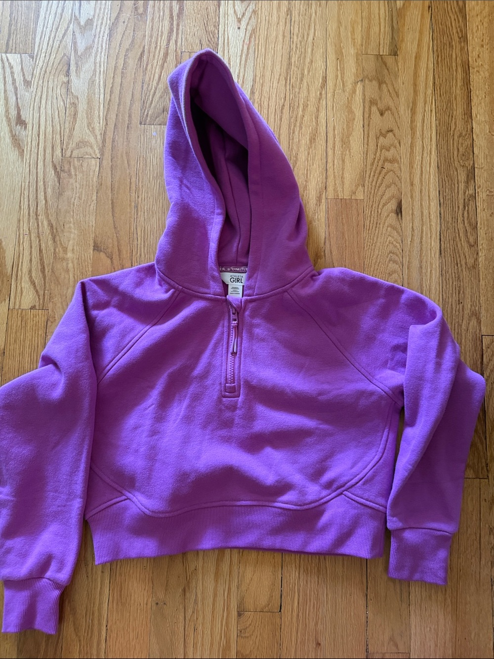 Athleta Girl sz 8/10 fuchsia Cropped pullover Purple Half-Zip Hoodie like new